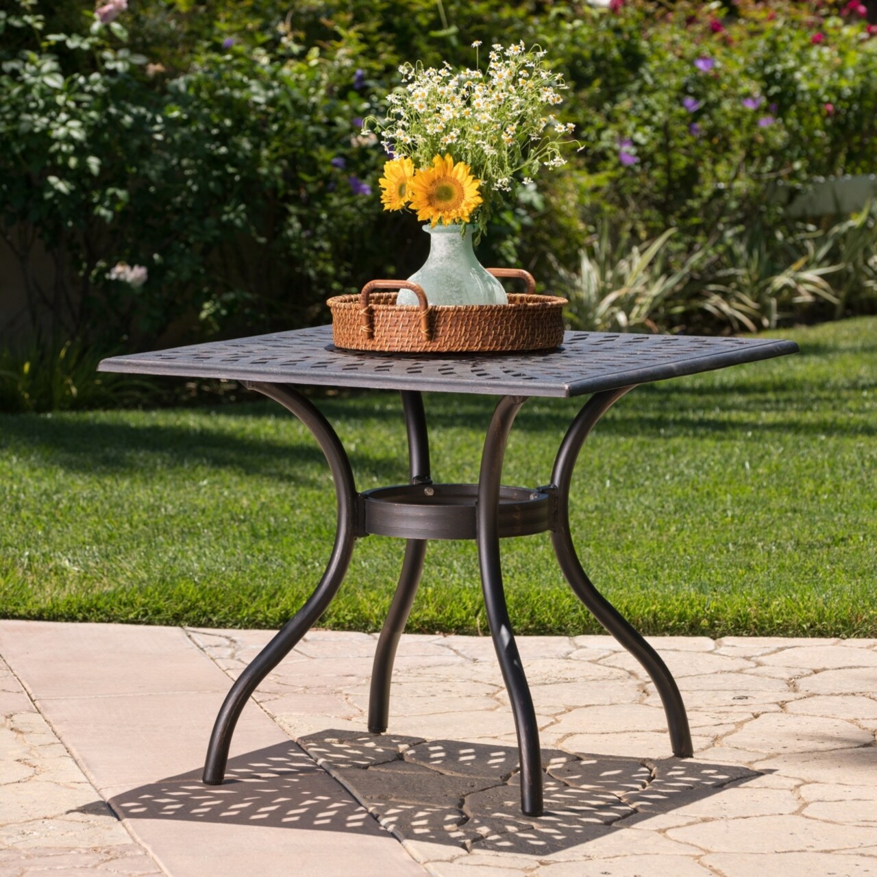 GDFStudio Augusta Outdoor Patina Copper Cast Aluminum Square Dining
